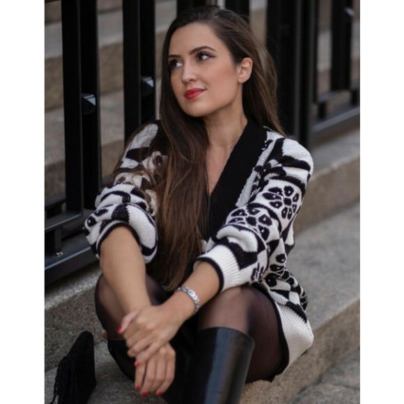 Zara Black and White Patterned Cardigan - Picture 14 of 15